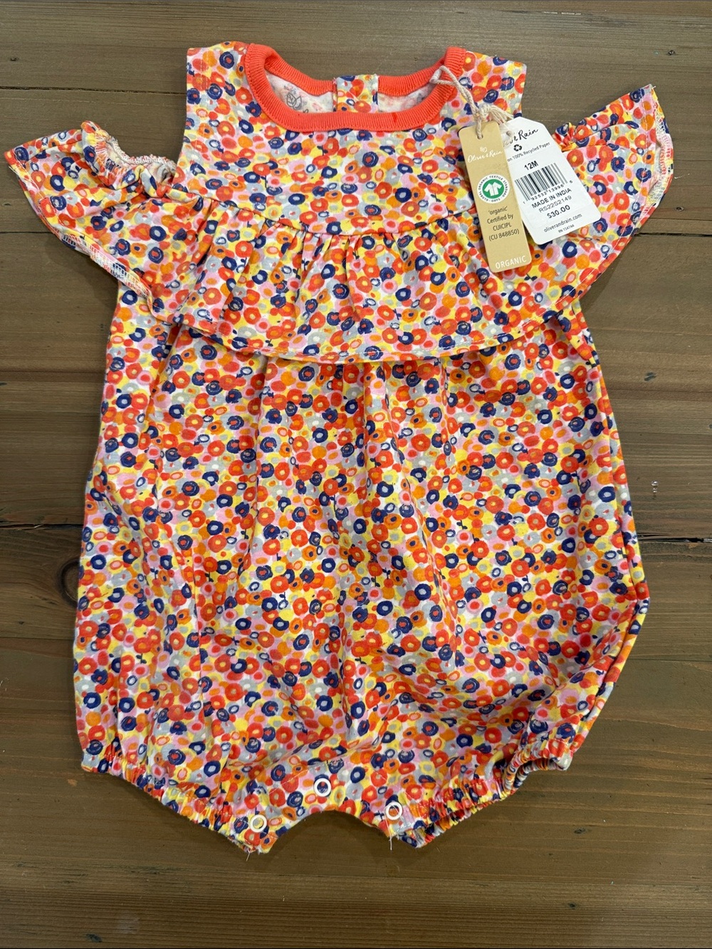 Baby Girls' Floral Ruffle One-Piece - Orange Multicolor